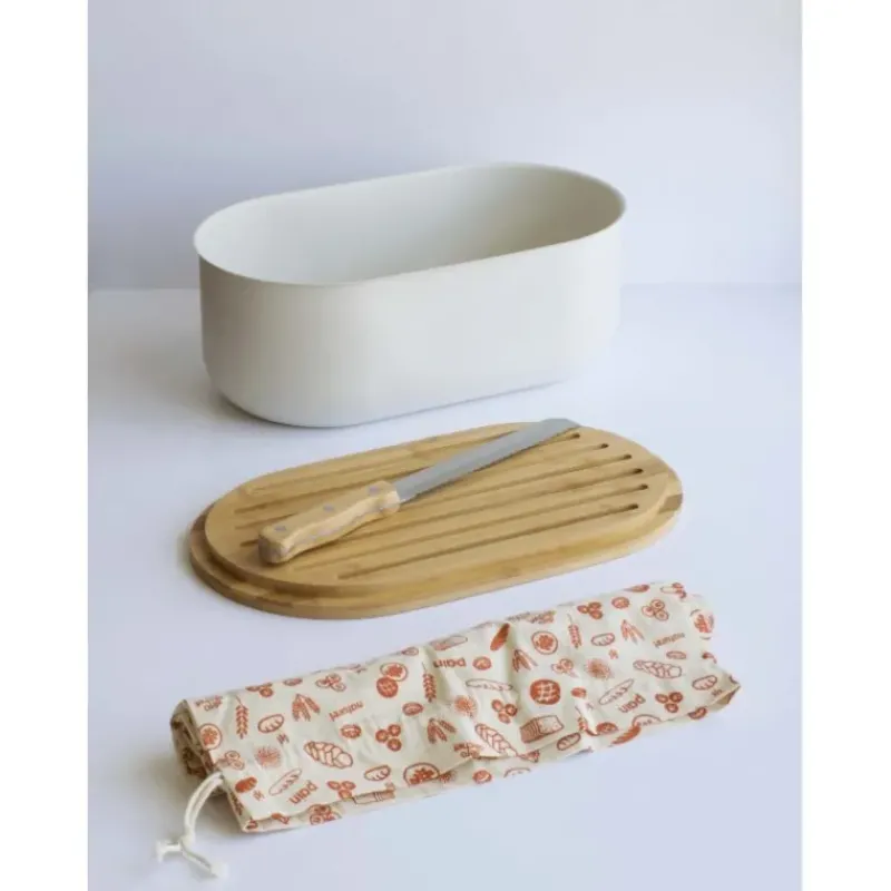 Sac En Tissu|Conservation*PEBBLY Set Boîte à Pain Métal et Bambou 4 Pièces